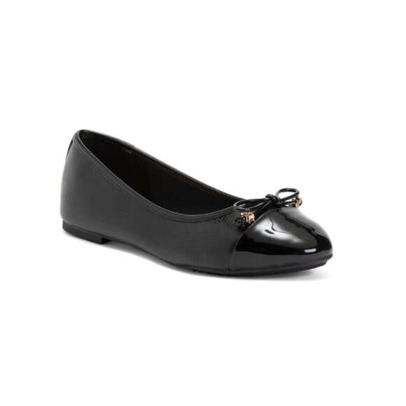 DUNE LONDON Black Leather Hallis Cap Toe Ballet Flats - Picture 1 of 2